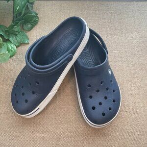 CROCS Slip-On Shoes/Clogs - Navy with White Band - Size men’s 9, women’s 11.